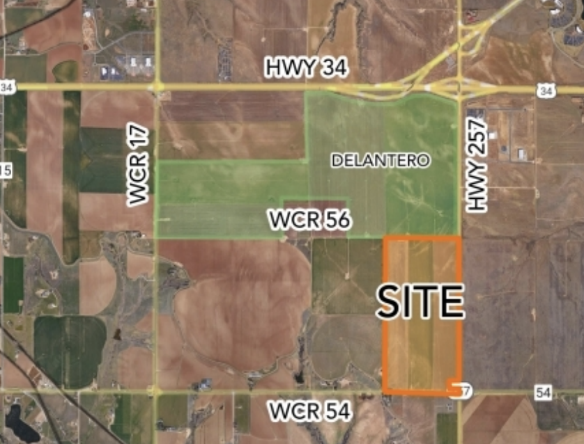 The site of a 300-acre annexation in southwest Greeley is highlighted in orange.